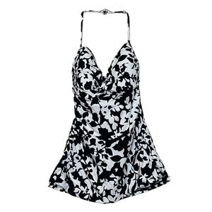 NWOT Lauren Ralph Lauren Black White Floral Tankini Top Sz. 8